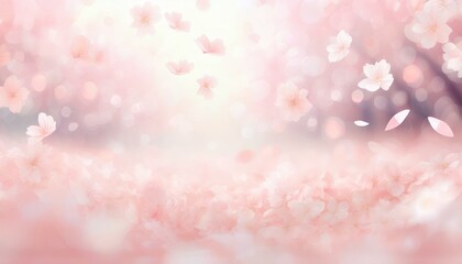 Fototapeta premium 淡いキラキラピンク色ぼかし背景に花びらが舞い散る美しい桜の花のフレーム 3DCGイラスト