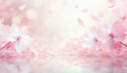 Fototapeta premium 淡いキラキラピンク色ぼかし背景に花びらが舞い散る美しい桜の花のフレーム 3DCGイラスト