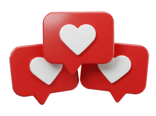 Set of heart in speech bubble icon isolated on a white background. Love like heart social media notification icon. Emoji, chat and Social Network. 3d rendering, 3d illustration
