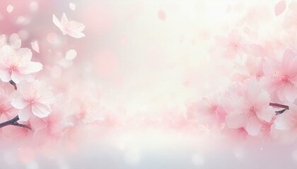 Fototapeta premium 淡いキラキラピンク色ぼかし背景に花びらが舞い散る美しい桜の花のフレーム 3DCGイラスト