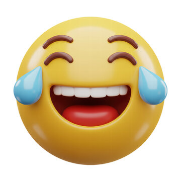 3D Rendering laughing emoji with tears isolated on white background