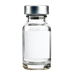 Small glass vial containing a mysterious white substance sealed with a cork lid on a dark surface with soft lighting isolated on transparent background..