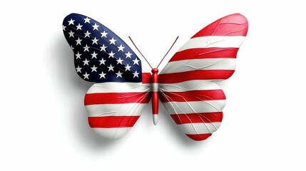 Fototapeta premium United States Flag Inspired Butterfly with a patriotic Theme and elegant design on a white Surface