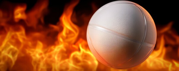 Obraz premium White Basketball Engulfed in Flames Symbolizing Intensity and Passion for the Game