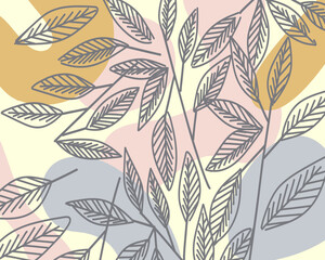 Vintage leaves exotic botanical garden retro pattern background fabric textile motif over print art editable