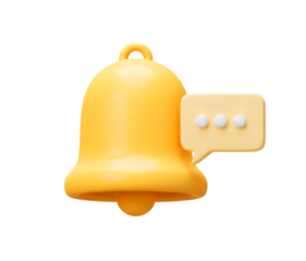 3D Bell notification with speech bubble. Social media message. Subscribe to the channel.