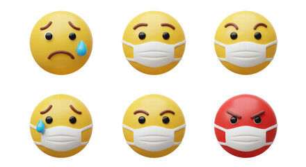 Fototapeta premium Sick Emoji. Mask with emoji concept for save the world with Covid-19 virus nCoV