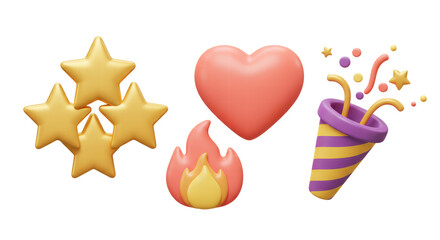 3d icon party popper. Cartoon emoji of birthday confetti explosion.