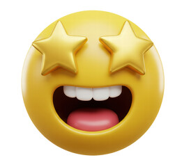 3D Yellow Excited Starry Eyed Emoticon
