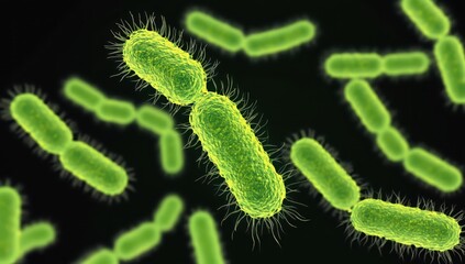 Microscopic View of Bacteria Under a Green Fluorescent Light