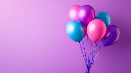 Bunch of bright balloons and space for text against color background