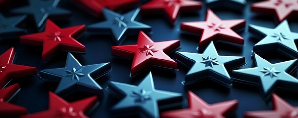 Obraz premium Patriotic Celebration with Rows of Red and Blue Stars Decorations for Holiday and Event