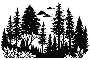 Obraz premium Mountain Forest Tree Landscape Silhouette Vector