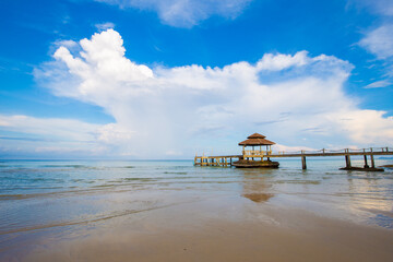 Idyllic white sans sea beach tropical rainforest island sunny day