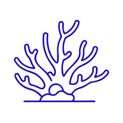 Obraz premium Coral icon with branches and rocks, representing underwater life, blue outline, modern design