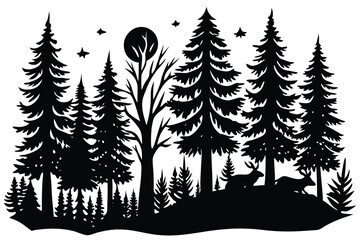 Fototapeta premium Forest black silhouette design isolated vector black color silhouette