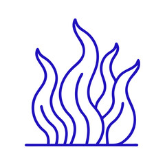 Flame icon representing fire and heat with a blue outline, modern design