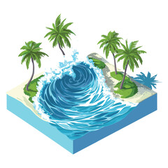 Isometric Oceanic Vortex Surrounded by Palm Trees
