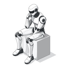 Isometric Advanced AI Robot Sitting and Thinking