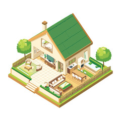 Isometric Cozy Countryside House with a Garden