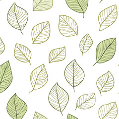 Obraz premium Seamless Green Leaf Pattern on a White Background