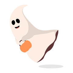 Cute Halloween Ghost in Flat Design. Vector Illustration