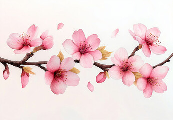 Naklejka premium A serene cherry blossom branch in pink hues, perfect for spring-themed designs, weddings, or seasonal celebrations like Hanami.