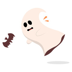 Cute Halloween Ghost in Flat Design. Vector Illustration