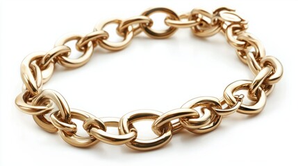 Fototapeta premium Elegant Gold Chain Bracelet with Smooth Links on White Background