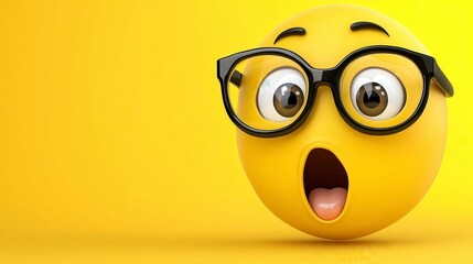 Surprised Yellow Emoji With Glasses On Yellow Background