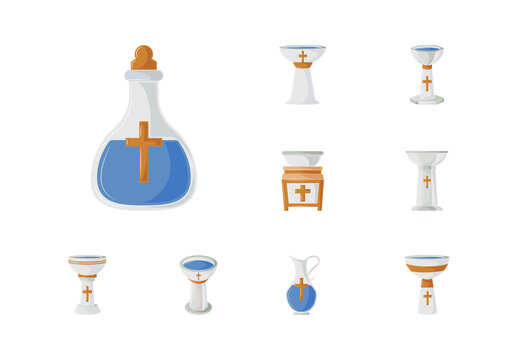 Beige and Blue Religious Baptism Illustration Set