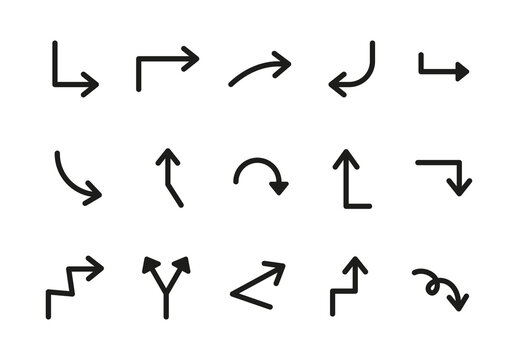 Black Directional Bent Arrow Navigation Icons Set