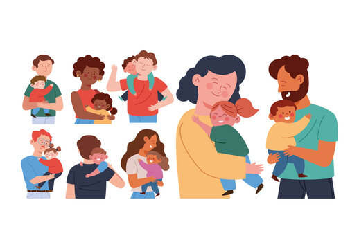 Colorful Family Love Embrace Affection Illustration Set