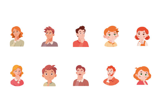 Colorful Thoughtful Pensive Contemplation Illustration Set