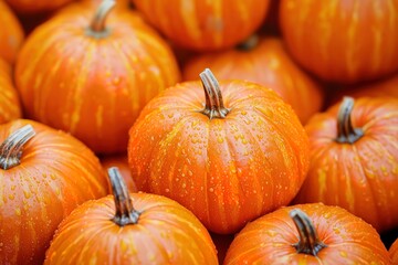 Obraz premium Pile of Fresh Orange Pumpkins with Water Droplets