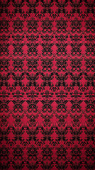 Elegant red and black damask pattern with intricate designs suitable for textile or wallpaper use