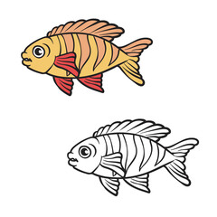 fish tiger drawing with line art. Simple design. Cartoon. You can change color you want. Vector illustration