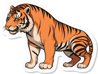 Stickers exotic tigers in cartoon retro style with isolated transparent background