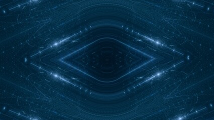 blau leuchtende rautenförmige Lichtpunkte, digitaler Datentransfer, Licht, Internet, Energie, Datenfluss, Technologie, Wissenschaft, Forschung, Austausch, Algorithmus, Hintergrund, Zentrum, Mitte