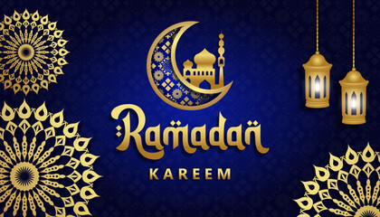 Gold Ramadan kareem with blue background