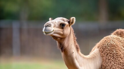 Obraz premium Dromedary camel gazing, park enclosure