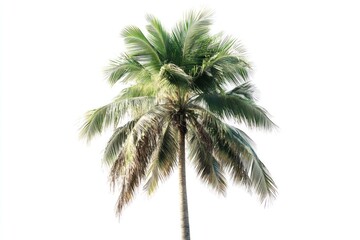 Isolated lush green coconut palm tree on white background.