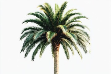 Isolated lush green palm tree on white background.