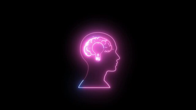 Polygonal Neon Brain Animation with Connected Lines and Abstract Circuit Design, Abstract Neon Brain Animation: Glowing Connected Lines and Futuristic Concept