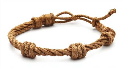 Natural Twisted Rope Bracelet on White Background with Knots