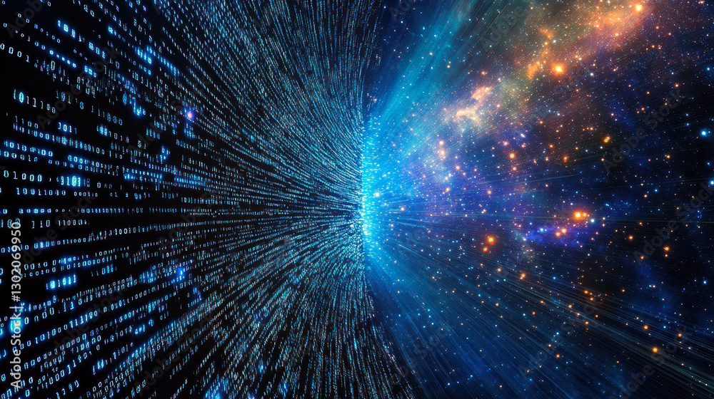Poster this stunning visual captures the mesmerizing convergence of binary code and the vastness of space, 