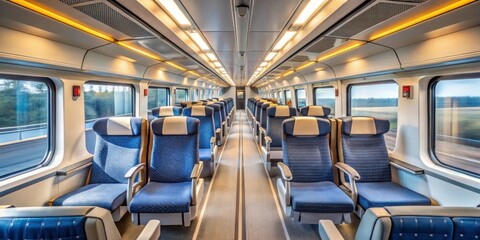 Fototapeta premium Spacious and Modern Train Interior with Empty Seats and Bright Lights