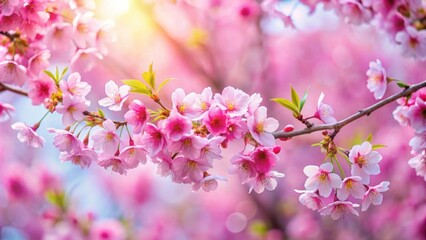 Naklejka premium Beautiful Pink Cherry Blossom Blooms in Springtime Garden Setting