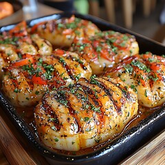 Grilled chicken platter, restaurant setting