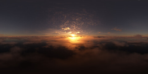 Serene Sunset Over the Clouds Captured in a 360-Degree Panorama